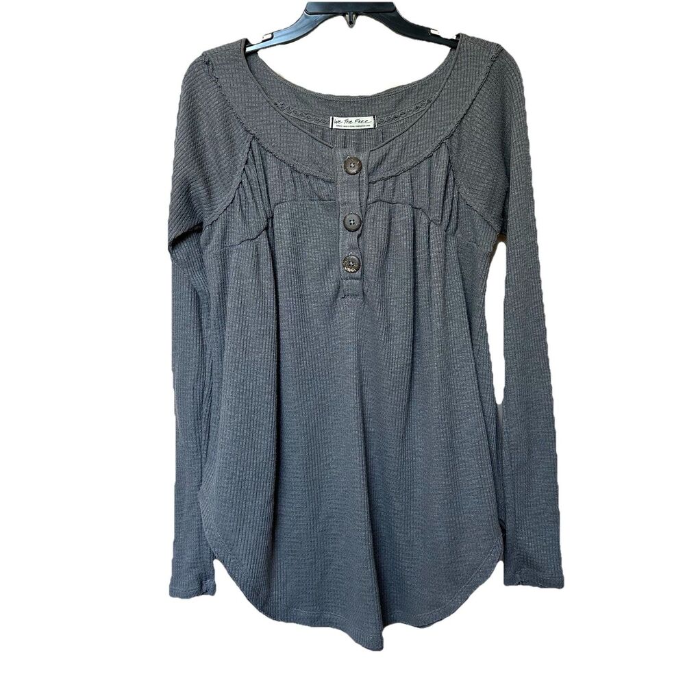 We The Free Top Womens Small Gray Scoop Neck Long Sleeve Grunge Flowy Boho